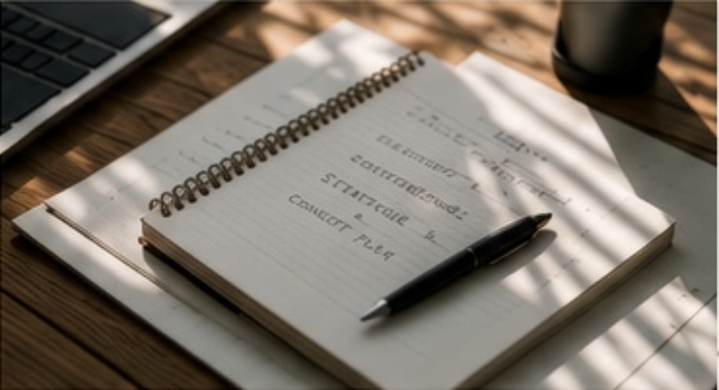 Notizbuch mit handschriftlicher Strategieplanung